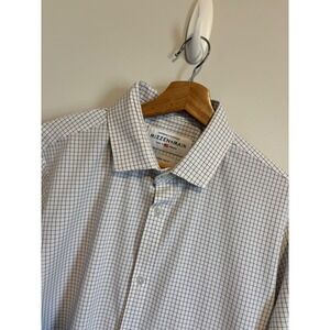 Mizzen+Main Leeward Dress Shirt Mens XL Trim Fit White Blue Check Windowpane